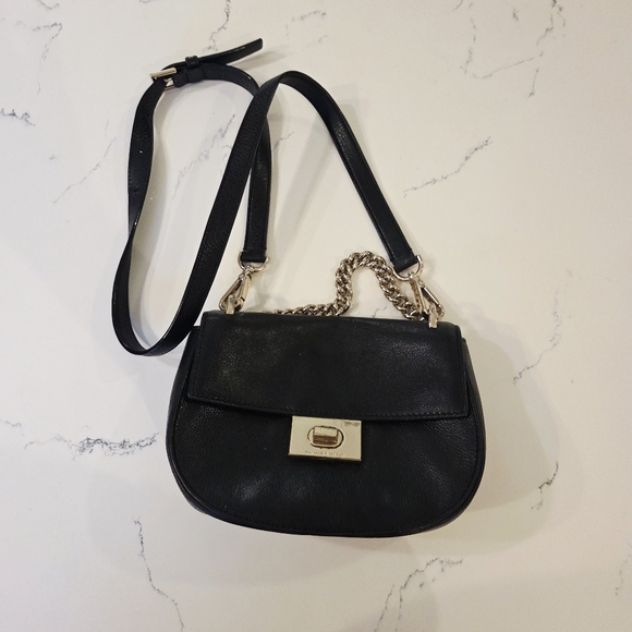 Kate Spade Rita Black Leather Satchel Cross-Body Turnlock Closure Chain - Picture 1 of 12